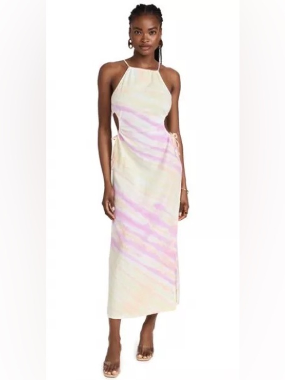 Young fabulous and broke Sleeveless Tie-Side Halter Dress - Pastel Pink/Cream